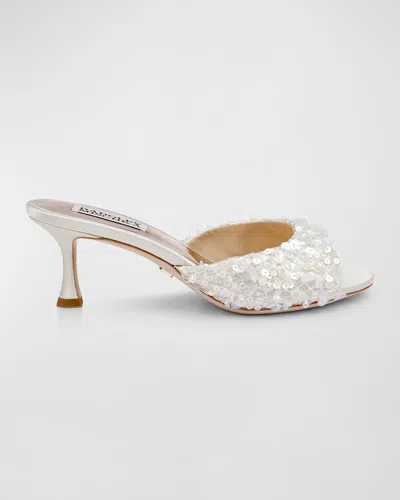 Badgley Mischka Candie Sequin Net Mule Sandals In Ivory