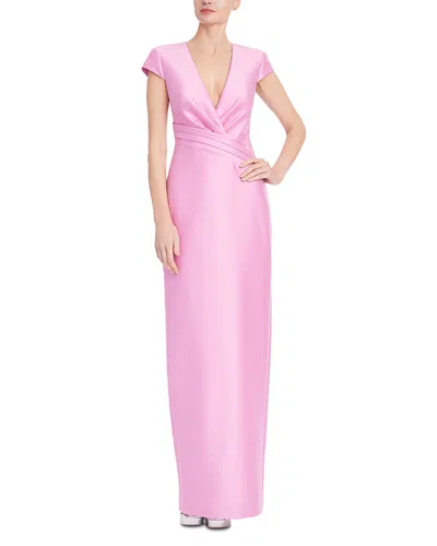 Badgley Mischka Cap Sleeve Pleated Waist Gown In Pink