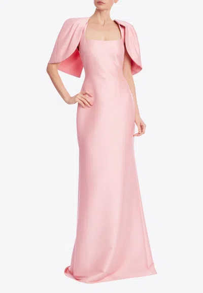 Badgley Mischka Cape Sleeve Column Gown In Pink