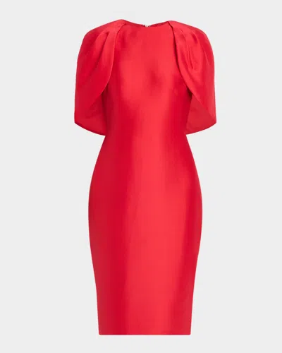 Badgley Mischka Cape-sleeve Bodycon Midi Dress In Red