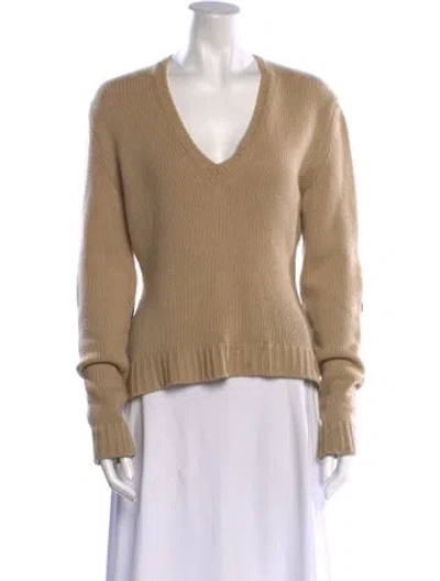 Pre-owned Badgley Mischka Cashmere V-neck Sweater In Neutral