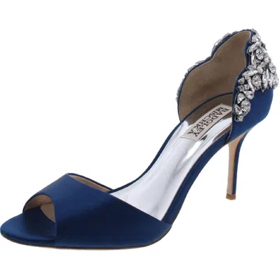 Badgley Mischka Celeste Womens Satin Embellished Peep-toe Heels In Blue