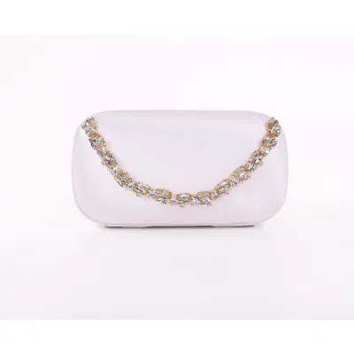 Badgley Mischka Celestine Satin Minaudiere With Crystal Necklace Handslip In White