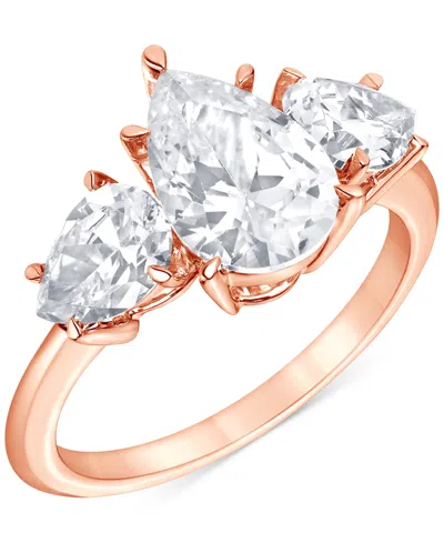 Badgley Mischka Certified  Lab Grown Diamond Pear-cut Three Stone Engagement Ring (4 Ct. T.w.) In 14k In Rose Gold