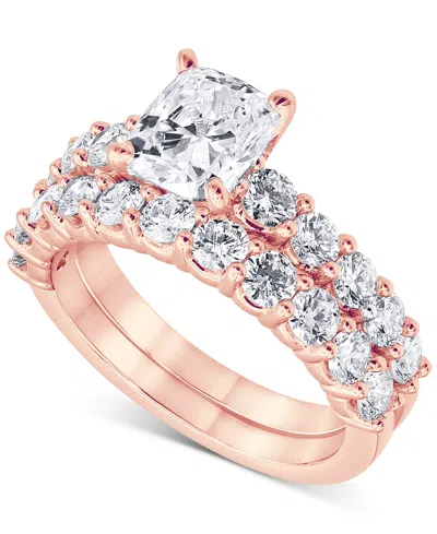 Badgley Mischka Certified Lab Grown Diamond Cushion Bridal Set (3-3/8 Ct. T.w.) In 14k Gold In Rose Gold