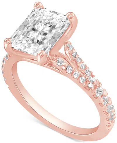 Badgley Mischka Certified Lab Grown Diamond Emerald-cut Center Split Shank Engagement Ring (3-3/8 Ct. T.w.) In 14k G In Rose Gold