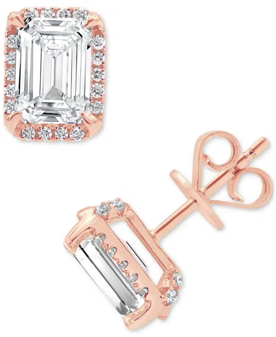 Badgley Mischka Certified Lab Grown Diamond Emerald-cut Halo Stud Earrings (3-1/3 Ct. T.w.) In 14k Gold In Rose Gold