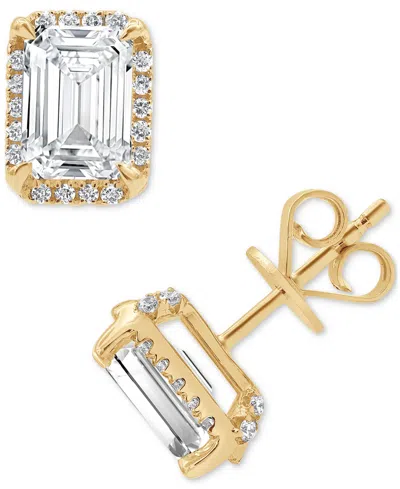 Badgley Mischka Certified Lab Grown Diamond Emerald-cut Halo Stud Earrings (3-1/3 Ct. T.w.) In 14k Gold In Yellow Gold