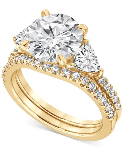 Badgley Mischka Certified Lab Grown Diamond Round Three Stone Bridal Set (4-1/4 Ct. T.w.) In 14k Gold In Yellow Gold