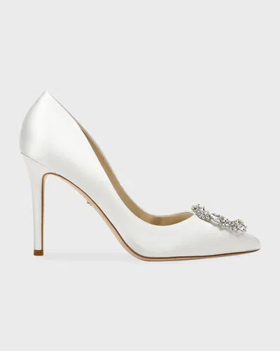 Badgley Mischka Cher Satin Buckle Cocktail High-heel Pumps In Soft White