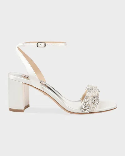 Badgley Mischka Clara Embellished Satin Cocktail Sandals In Soft White