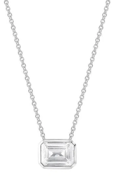 Badgley Mischka Collection 14k Gold Emerald Cut Lab-created Diamond Pendant Necklace In White Gold