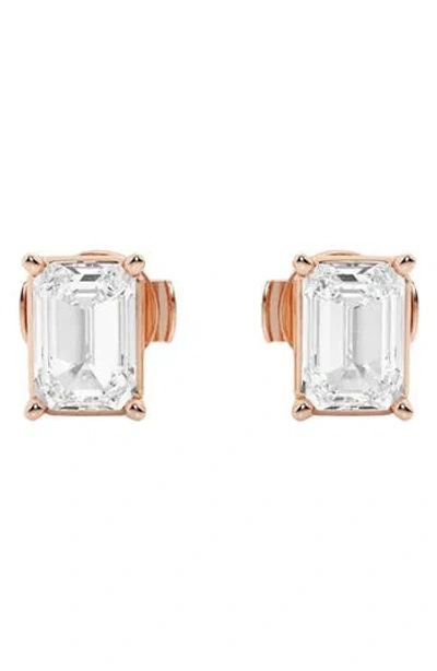 Badgley Mischka Collection 14k Gold Emerald Cut Lab-created Diamond Stud Earrings In Rose Gold