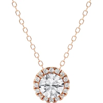 Badgley Mischka Collection 14k Gold Round Cut Lab-created Diamond Halo Pendant Necklace In Rose Gold
