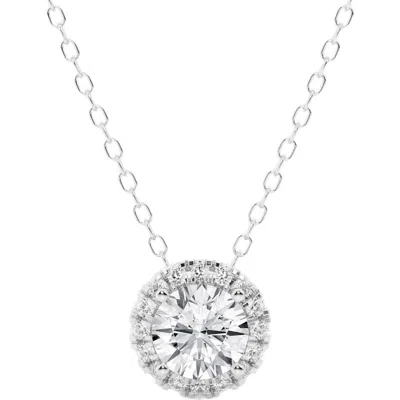 Badgley Mischka Collection 14k Gold Round Cut Lab-created Diamond Halo Pendant Necklace In White Gold