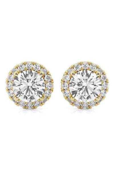Badgley Mischka Collection 14k Gold Round Cut Lab-created Diamond Halo Stud Earrings In 0.6 Ctw Yellow Gold