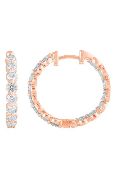 Badgley Mischka Collection 14k Gold Round Cut Lab-created Diamond Hoop Earrings In Rose Gold