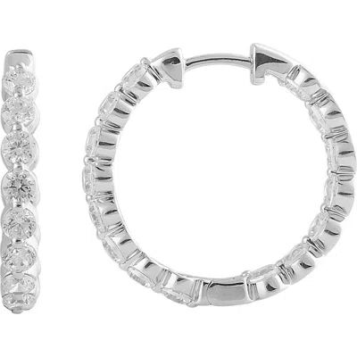 Badgley Mischka Collection 14k Gold Round Cut Lab-created Diamond Hoop Earrings In White Gold