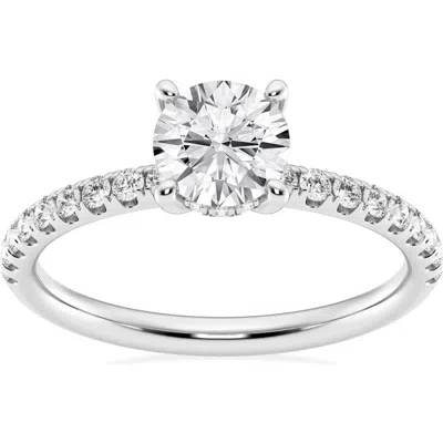 Badgley Mischka Collection 14k Gold Round Cut Lab-created Diamond Pavé Engagement Ring In Platinum