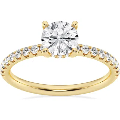 Badgley Mischka Collection 14k Gold Round Cut Lab-created Diamond Pavé Engagement Ring In Yellow