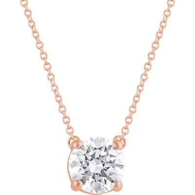 Badgley Mischka Collection 14k Gold Round Cut Lab-created Diamond Pendant Necklace In Pink
