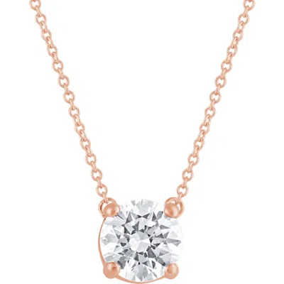 Badgley Mischka Collection 14k Gold Round Cut Lab-created Diamond Pendant Necklace In Rose Gold