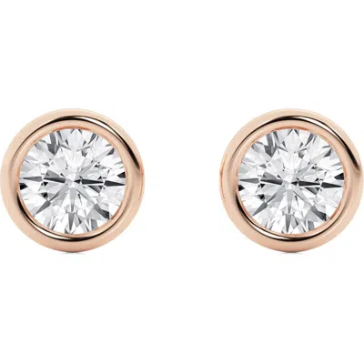 Badgley Mischka Collection 14k Gold Round Cut Near Colorless Lab-created Diamond Stud Earrings In Pink