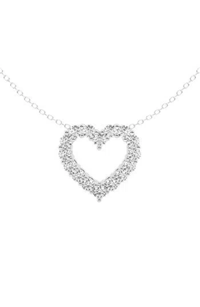Badgley Mischka Collection 14k White Gold Near Colorless Lab Grown Heart Diamond Necklace In 1 Ctw White Gold