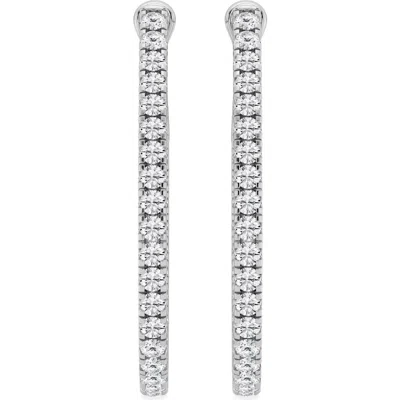 Badgley Mischka Collection 14k White Gold Near Colorless Lab Grown Round Diamond Hoop Earrings In 2 Ctw White Gold