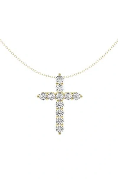 Badgley Mischka Collection 14k Yellow Gold Near Colorless Lab Grown Cross Diamond Necklace In 3 Ctw White Gold