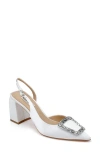 Badgley Mischka Collection Adaline Slingback Pointed Toe Pump In White Satin