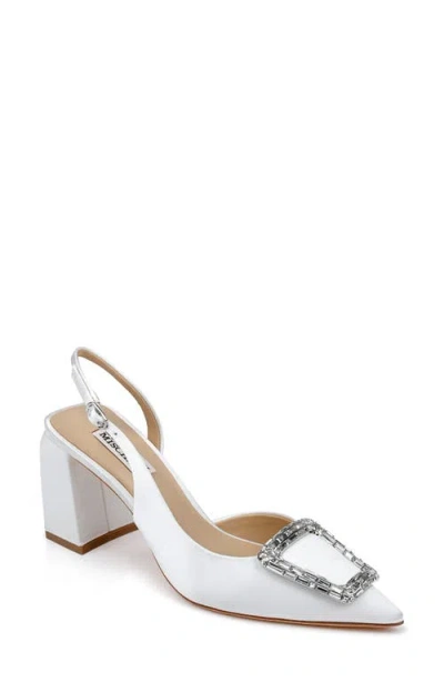 Badgley Mischka Collection Adaline Slingback Pointed Toe Pump In White Satin