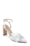 Badgley Mischka Collection Alease Ankle Strap Pointed Toe Pump In White Satin