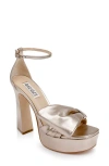 Badgley Mischka Women's Alora Square Toe Bow Embellished High Heel Platform Sandals In Champagne Metallic