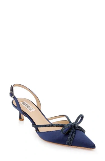 Badgley Mischka Collection Angelina Slingback Pointed Toe Kitten Heel Pump In Midnight Satin