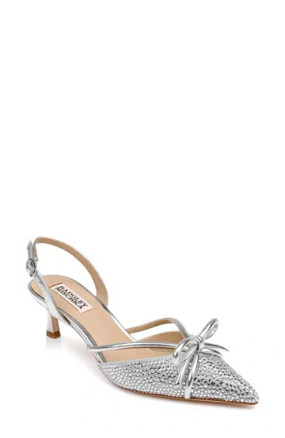 Badgley Mischka Collection Angelina Slingback Pointed Toe Kitten Heel Pump In Silver Leather