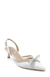 Badgley Mischka Collection Angelina Slingback Pointed Toe Kitten Heel Pump In White Satin