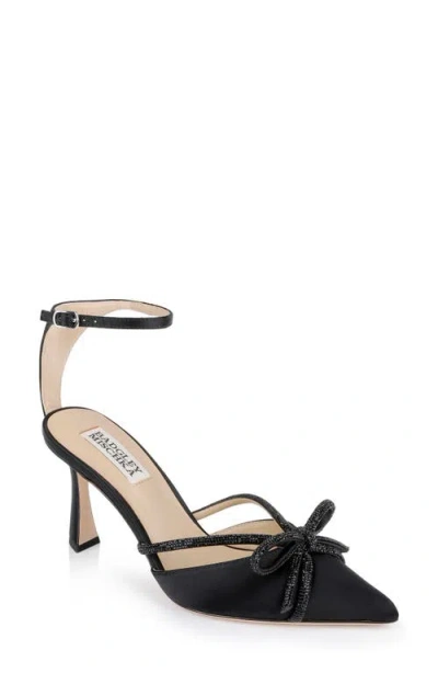 Badgley Mischka Collection Ann Ankle Strap Pointed Toe Pump In Black Satin