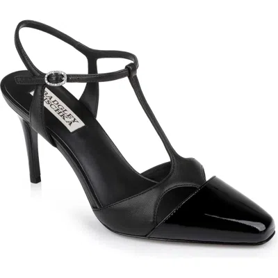 Badgley Mischka Collection Aurelia Ankle Strap Cap Toe Pump In Black Leather