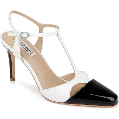 Badgley Mischka Collection Aurelia Ankle Strap Cap Toe Pump In White Leather