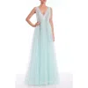 Badgley Mischka Collection Bead Detail Tulle Ballgown In Hydra Blue