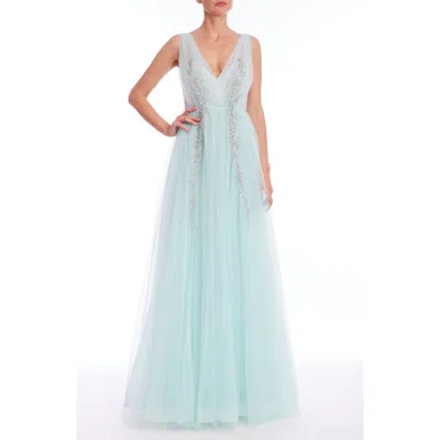 Badgley Mischka Collection Bead Detail Tulle Ballgown In Hydra Blue