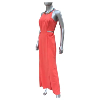 Pre-owned Badgley Mischka Collection Coral Jersey Cut-out Sides Long Dress Nwt Size 4 In Red