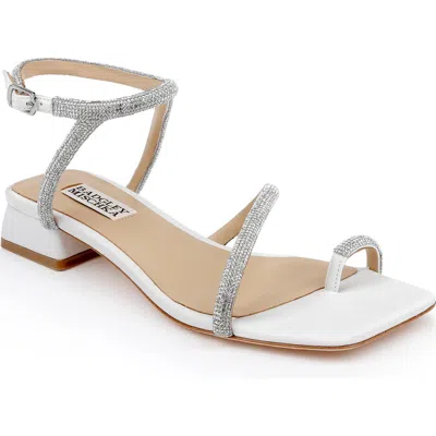 Badgley Mischka Collection Dakotah Ankle Strap Toe Loop Sandal In White Crepe
