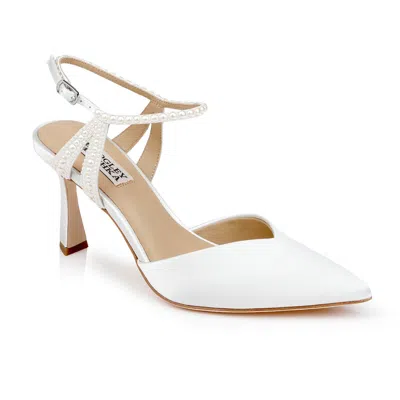 Badgley Mischka Collection Destinee Ankle Strap Pointed Toe Pump In White Satin