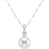 Badgley Mischka Collection Diamond & Freshwater Pearl Pendant Necklace In White