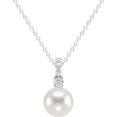 Badgley Mischka Collection Diamond & Freshwater Pearl Pendant Necklace In Metallic