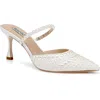 Badgley Mischka Duchess Pointed Pearly Mule Pumps In White Satin