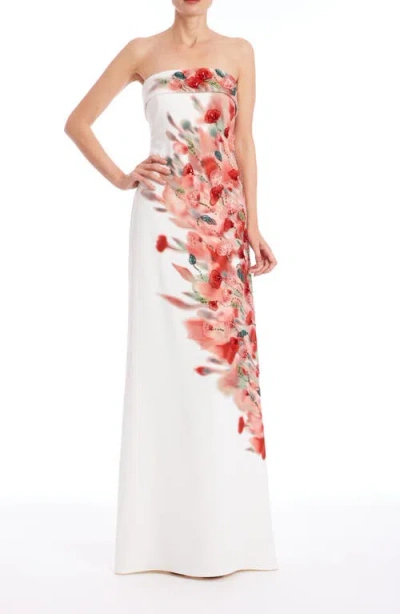 Badgley Mischka Collection Embellished Floral Strapless Evening Gown In Multi
