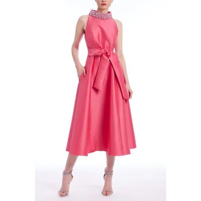 Badgley Mischka Collection Embellished Mock Neck Cocktail Midi Dress In Rose